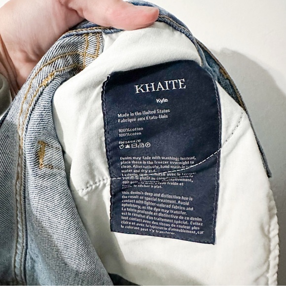 KHAITE Kyle Jeans Distressed Ripped Knee Straight Legs Low Rise Portland Blue 29 - Picture 5 of 8